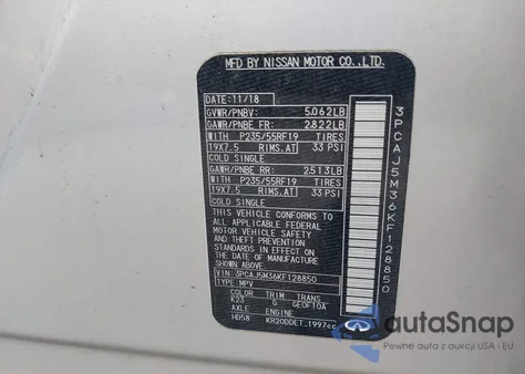 2019 Infiniti Qx50 Luxe z USA, uszkodzony, nr VIN 3PCAJ5M36KF128850